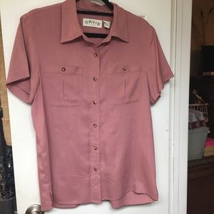 Orvis 100% silk Ladies shirt salmon Red pink